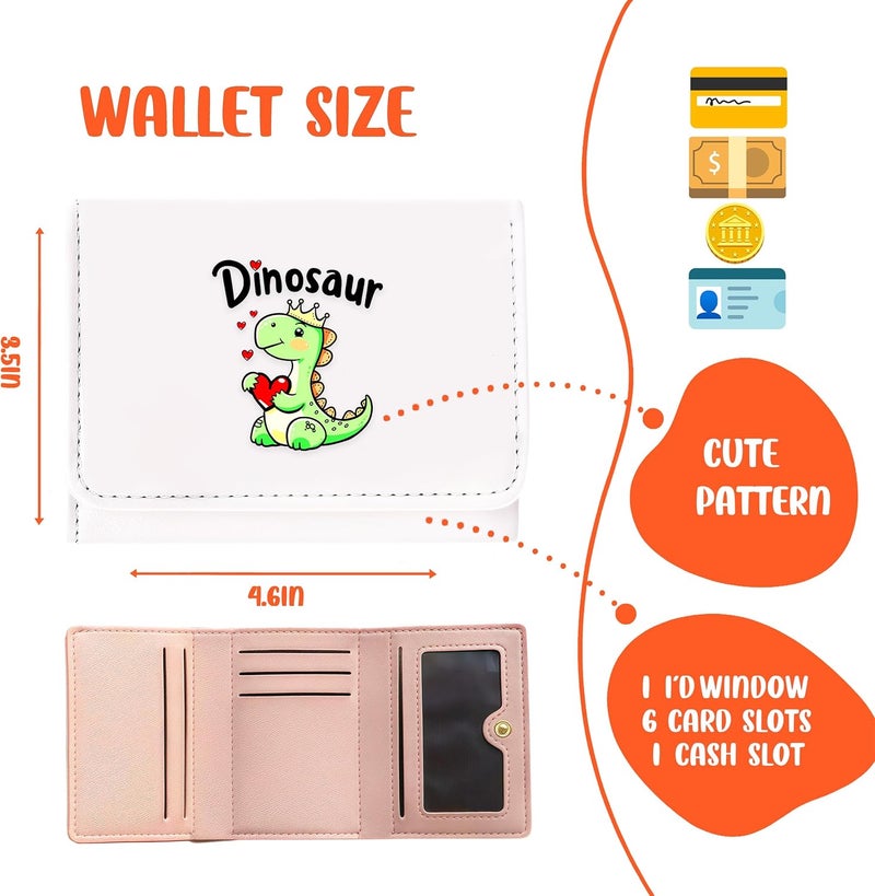BJDAMAI Dinosaur Wallet For Teens Kids Girls Age 6,7,8,9,10,11,12, Small Slim Thin Mini Compact Women Wallet, Animal Lovers Gifts Stuff, Cash Card Coin Pocket Window For Female! - Image 2